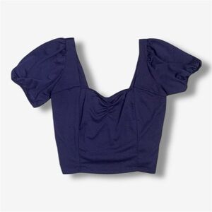 Love University Navy Blue Puff Sleeve Crop Top Sweetheart Neckline Size XL